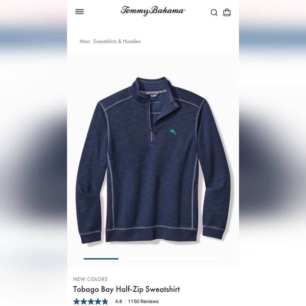 Tommy Bahama Navy Half Zip Sweatshirt